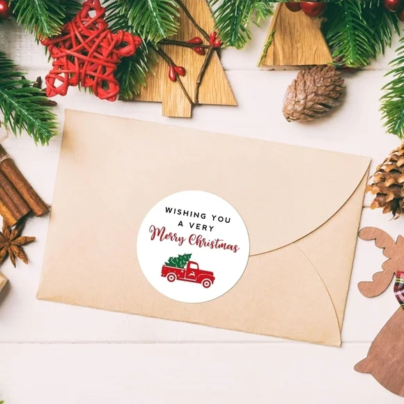 Merry Christmas Stickers 60ct - Red Truck Design - Picture 1 of 4